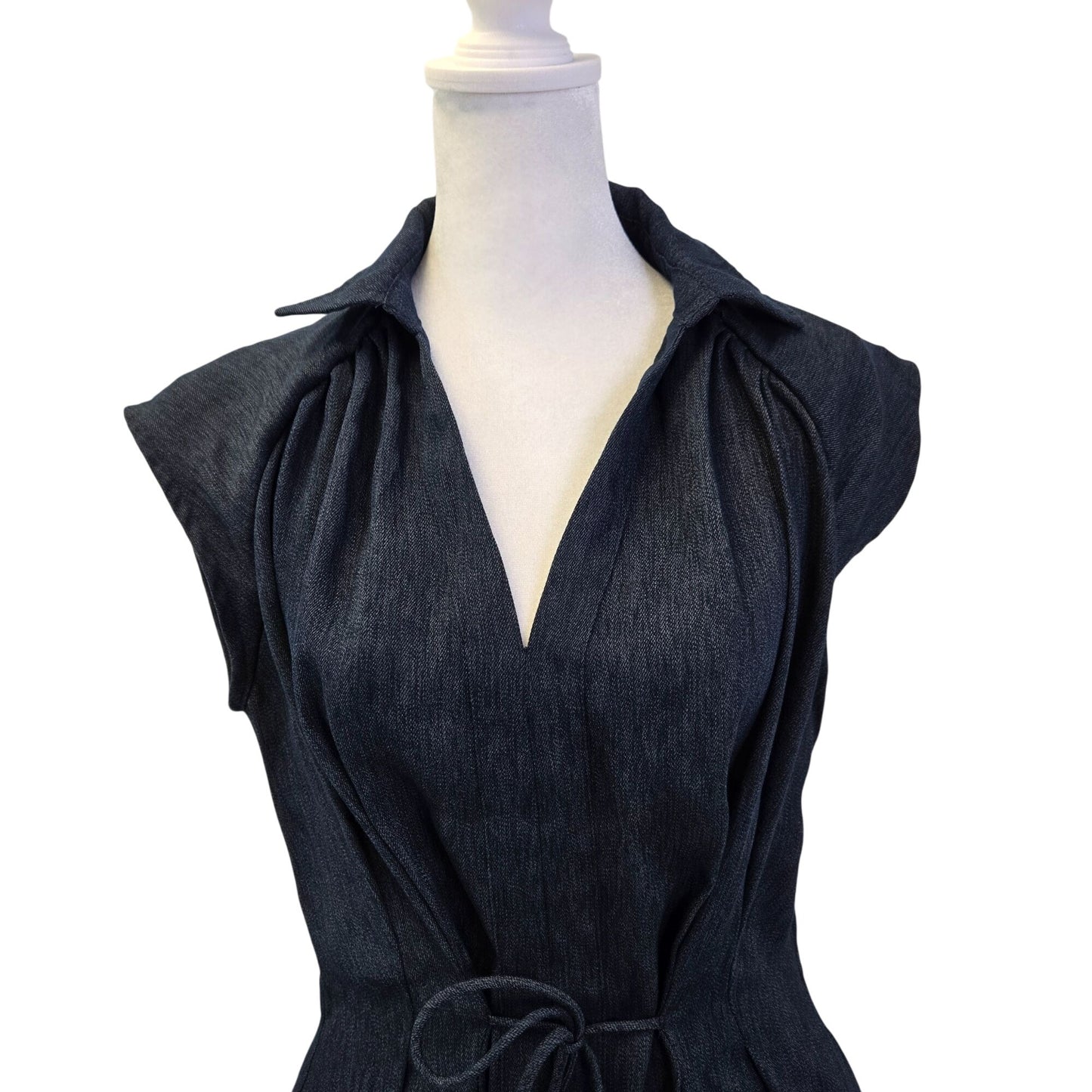 NWT OGL Viscose-Linen Weave Collared V-neck Midi Chambray Dress Size Medium