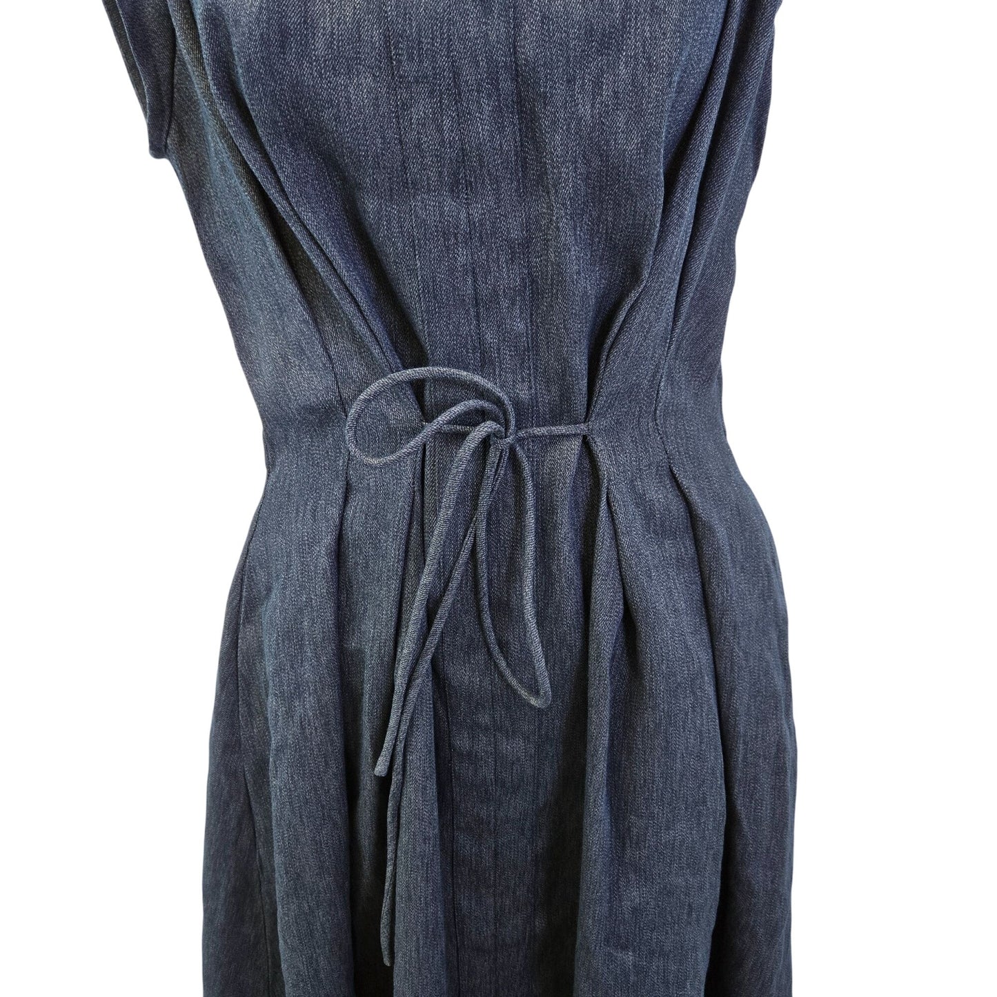 NWT OGL Viscose-Linen Weave Collared V-neck Midi Chambray Dress Size Medium