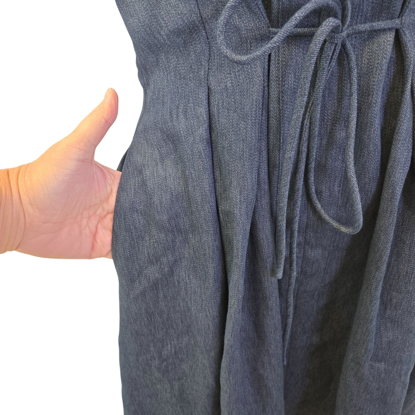 NWT OGL Viscose-Linen Weave Collared V-neck Midi Chambray Dress Size Medium