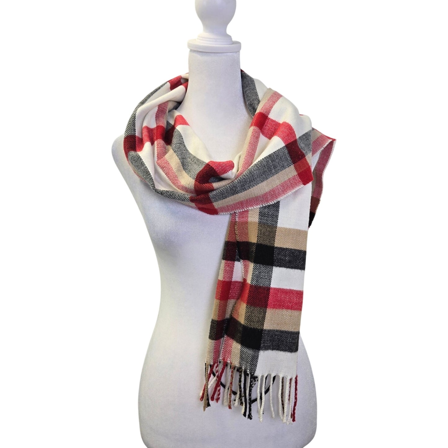 Italy Design Plaid Cashmere & Viscose Blend Fringe Scarf