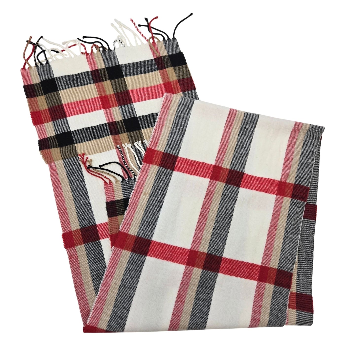 Italy Design Plaid Cashmere & Viscose Blend Fringe Scarf