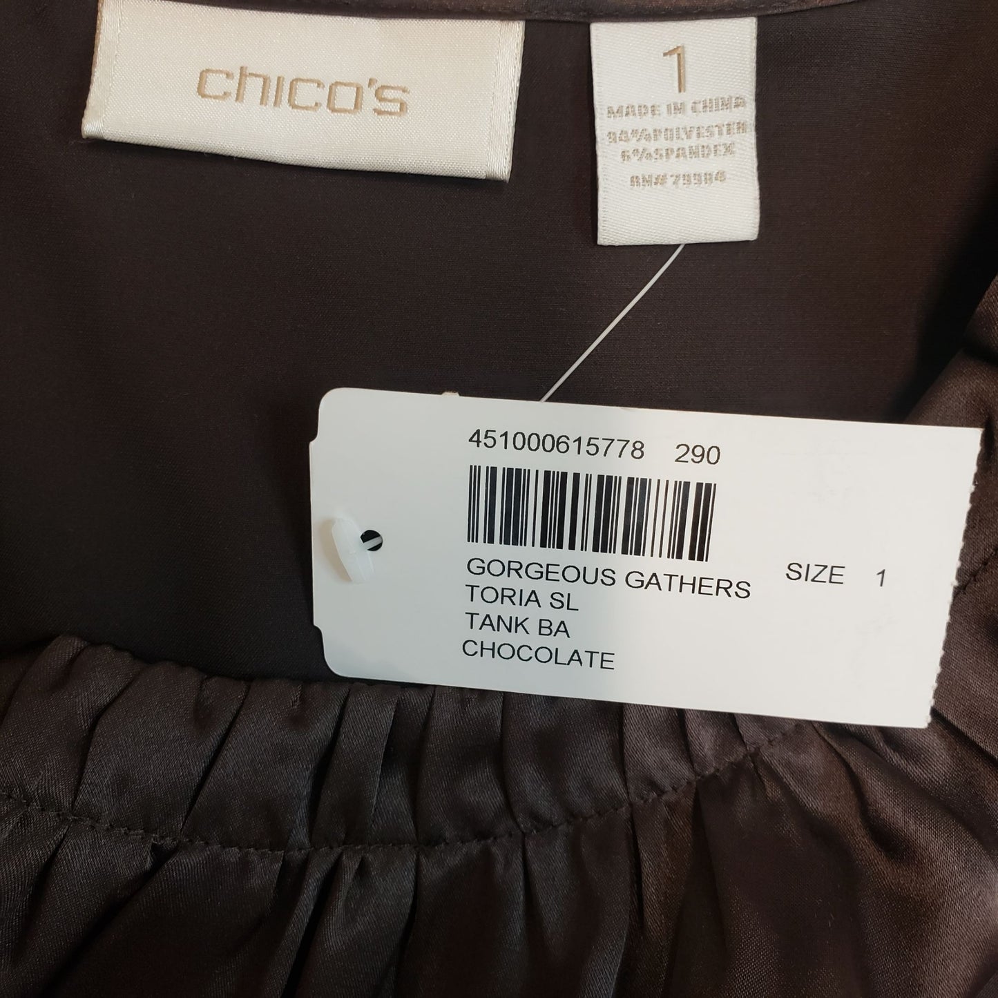 NWT Chico's Gorgeous Gathers Tank Top in Chocolate Size Chico's 1/Medium