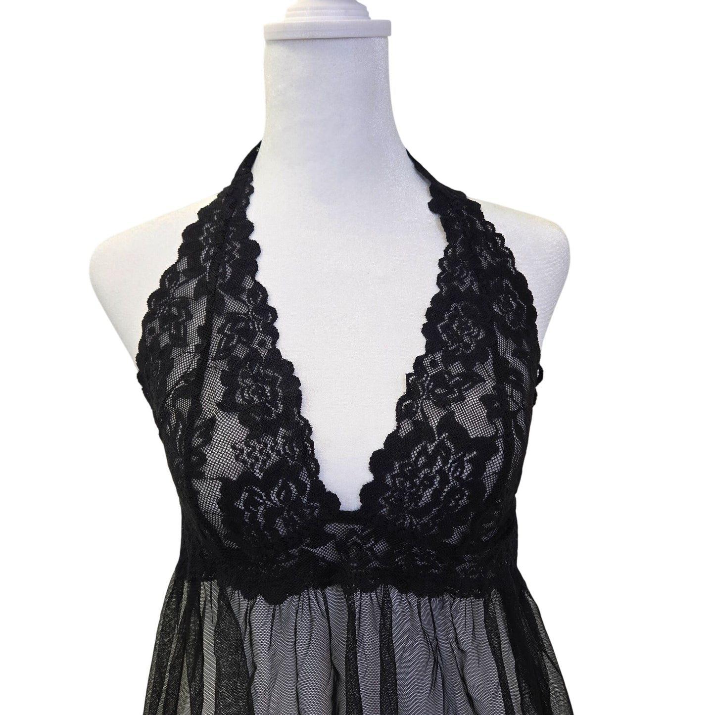 Victoria's Secret Lace Trim Halter Baby Doll Sheer Lingerie Top Size Medium