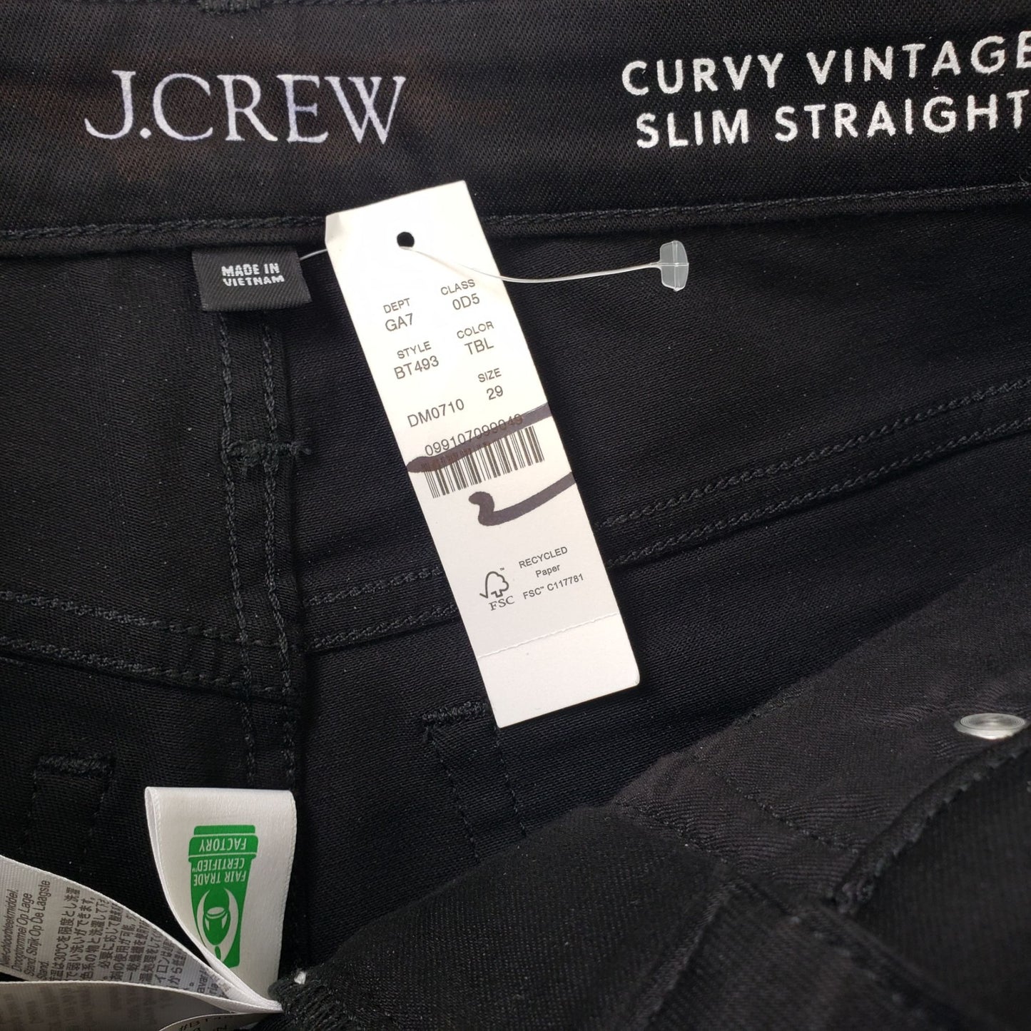 NWT J. Crew Curvy Vintage Slim Straight Jeans Size 29