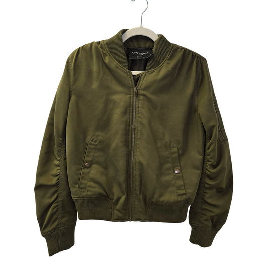 Akira Chicago Black Label Green Satin Ruched Sleeve Bomber Jacket Size Small