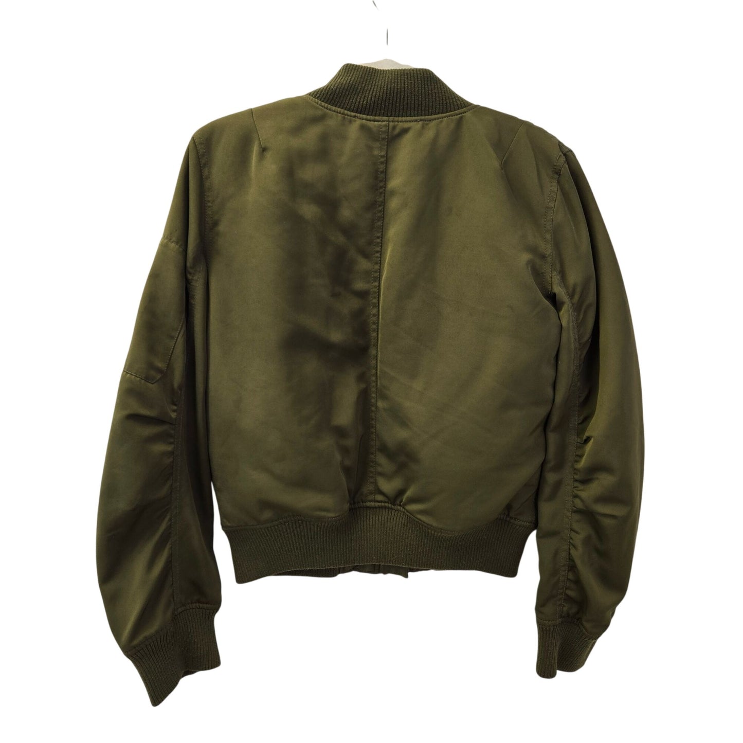 Akira Chicago Black Label Green Satin Ruched Sleeve Bomber Jacket Size Small