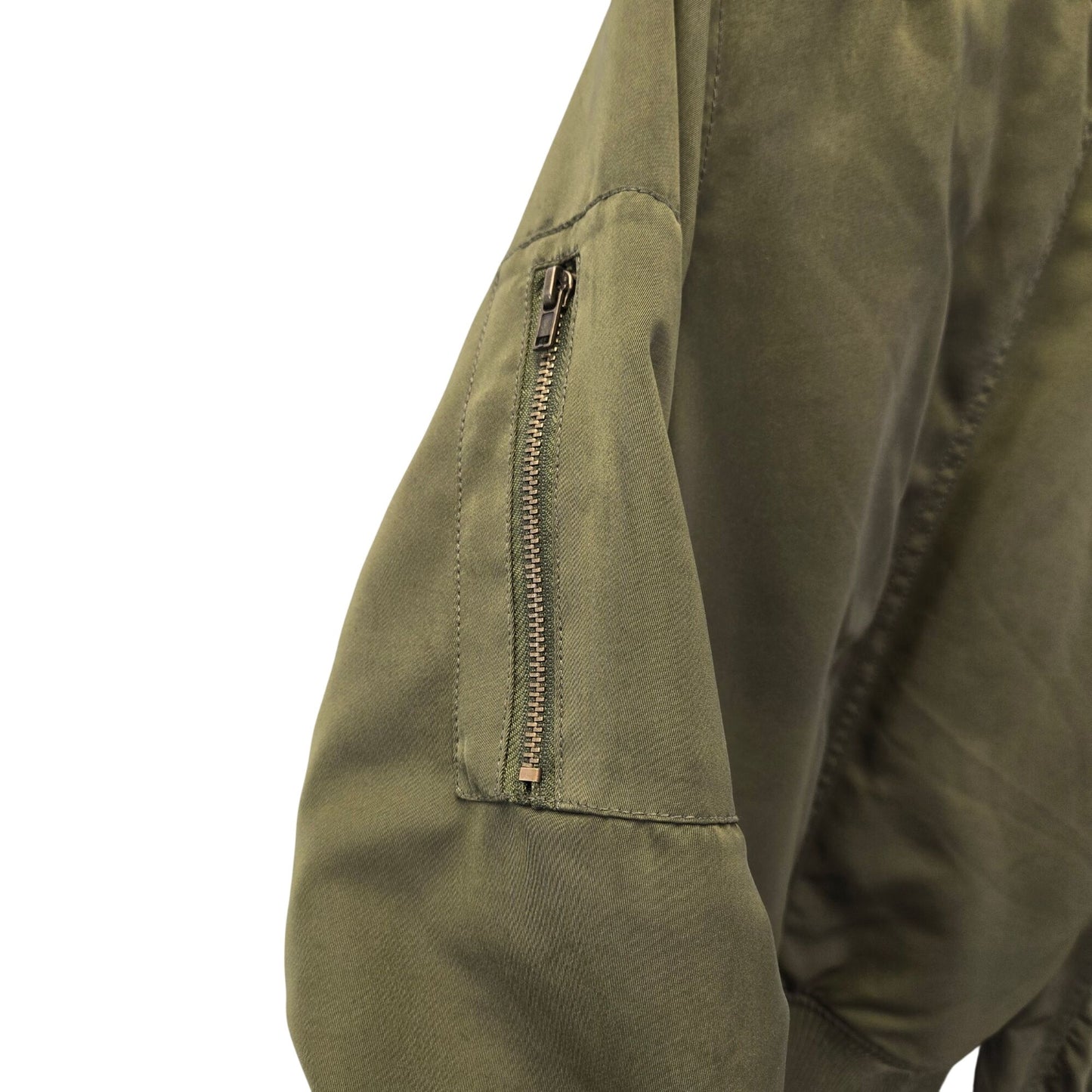 Akira Chicago Black Label Green Satin Ruched Sleeve Bomber Jacket Size Small
