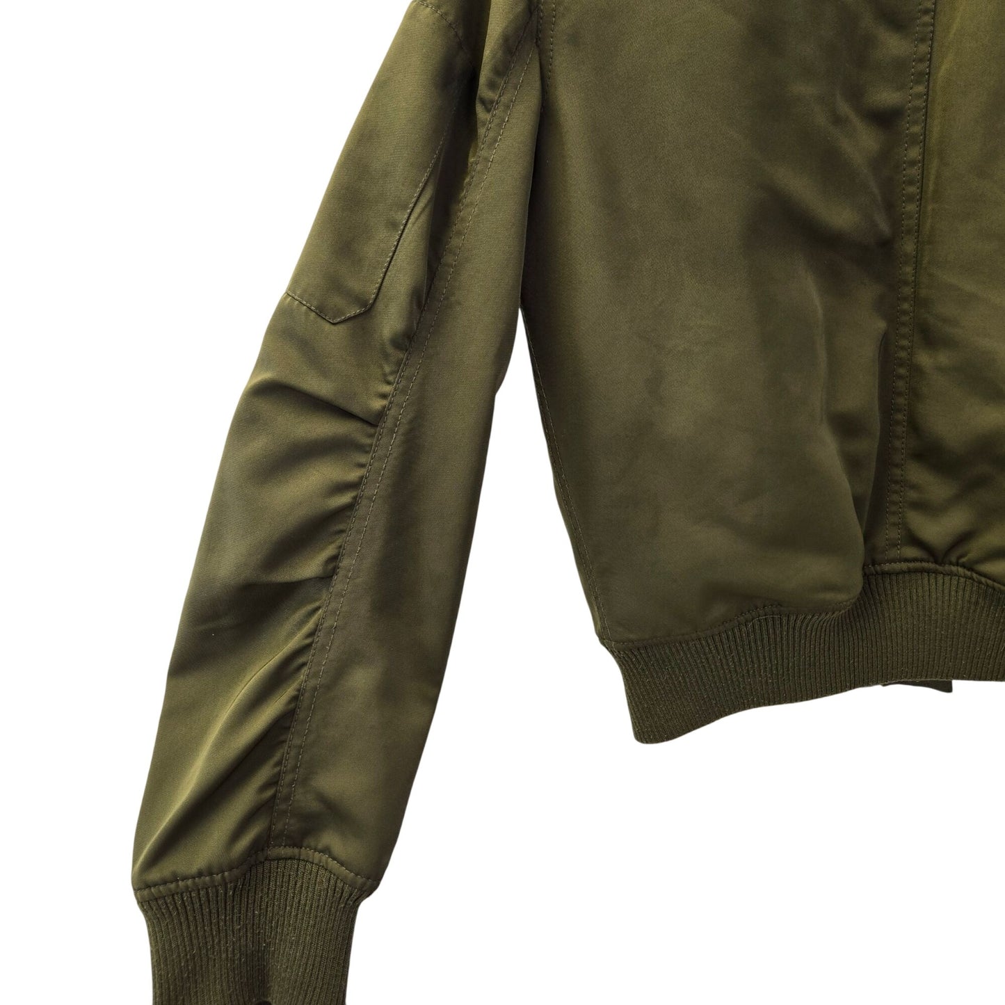 Akira Chicago Black Label Green Satin Ruched Sleeve Bomber Jacket Size Small
