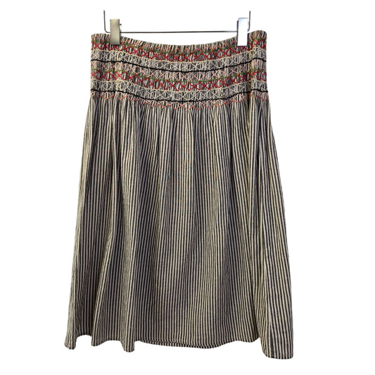 THE GREAT. Vista Linen Blend Embroidered Smocked Waist Skirt Size 1/Small