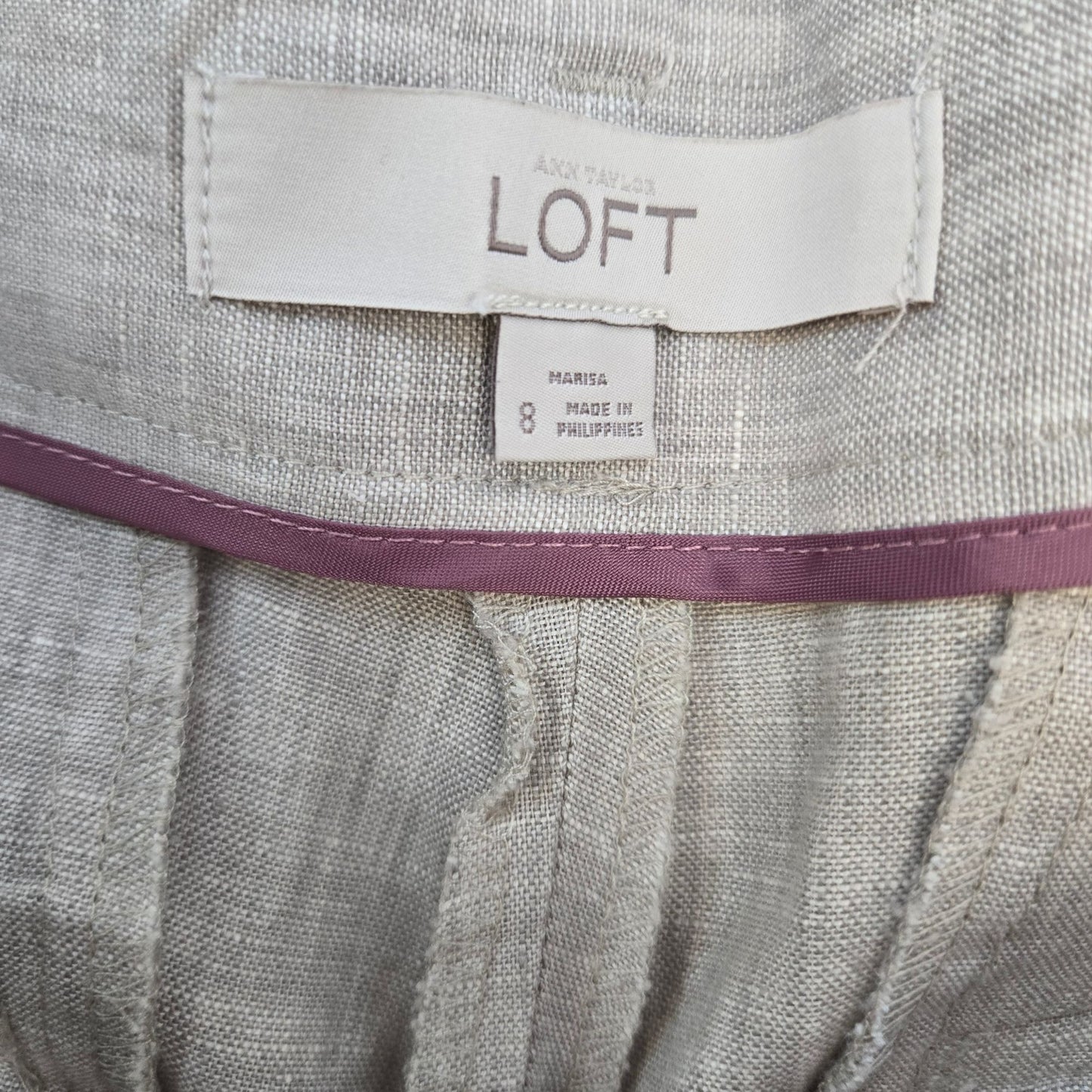 Loft 100% Linen Marisa Crop Trouser Pants Size 8 *Missing Belt*