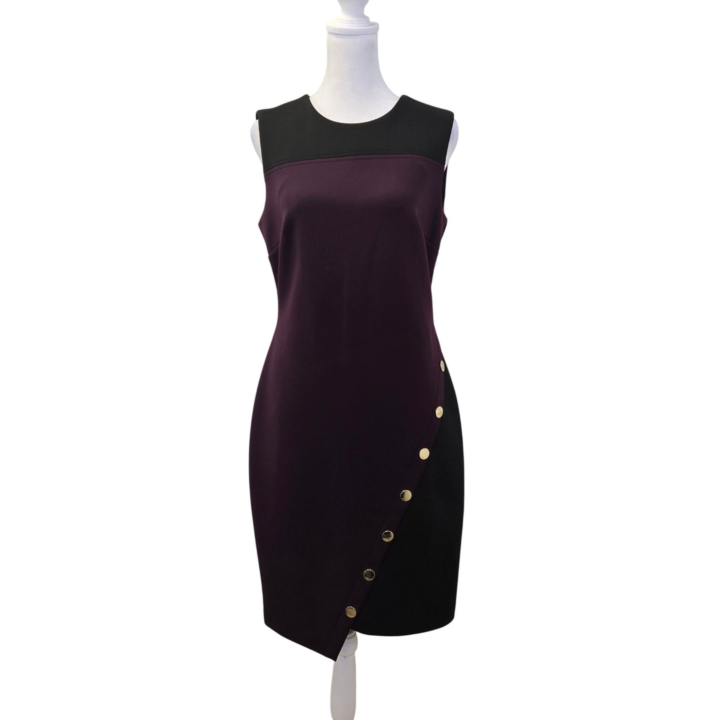Tommy Hilfiger Color Block Neoprene Asymmetrical Button Trim Dress Size 6