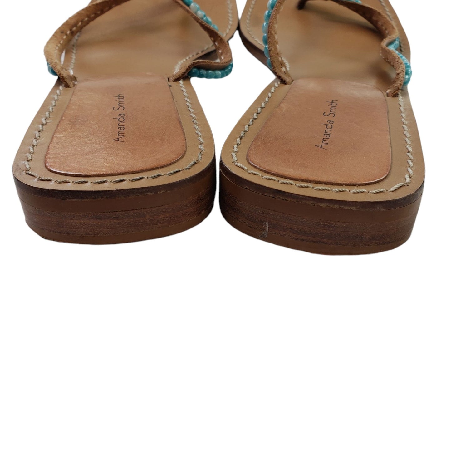 Amanda Smith Caribe Turquoise Beaded Leather Thong Sandals Size 10