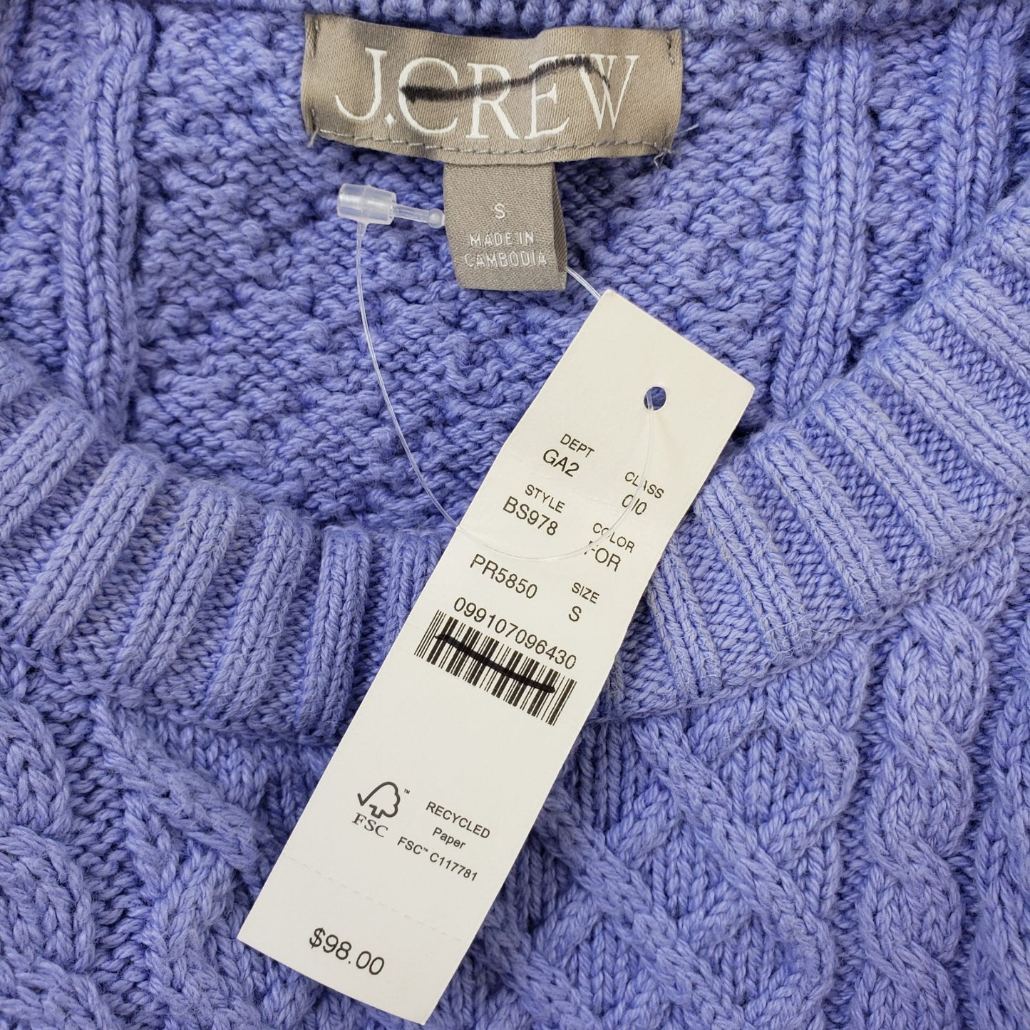 NWT J. Crew Cotton Cable Knit Puff Sleeve Sweater Size S