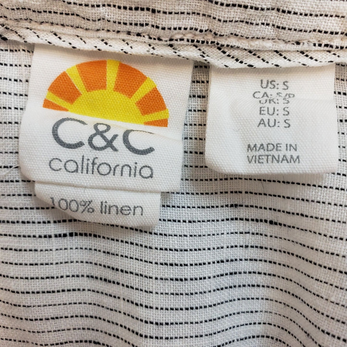 C&C California 100% Linen Half Button Micro Stripe Peplum Top Size Small