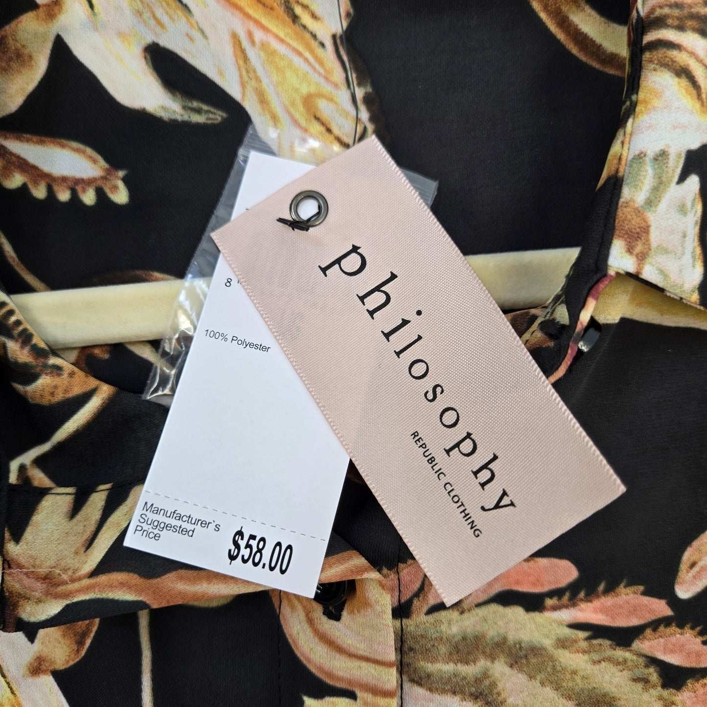 NWT Philosophy Floral Tropical Print Button Down Blouse Size Large
