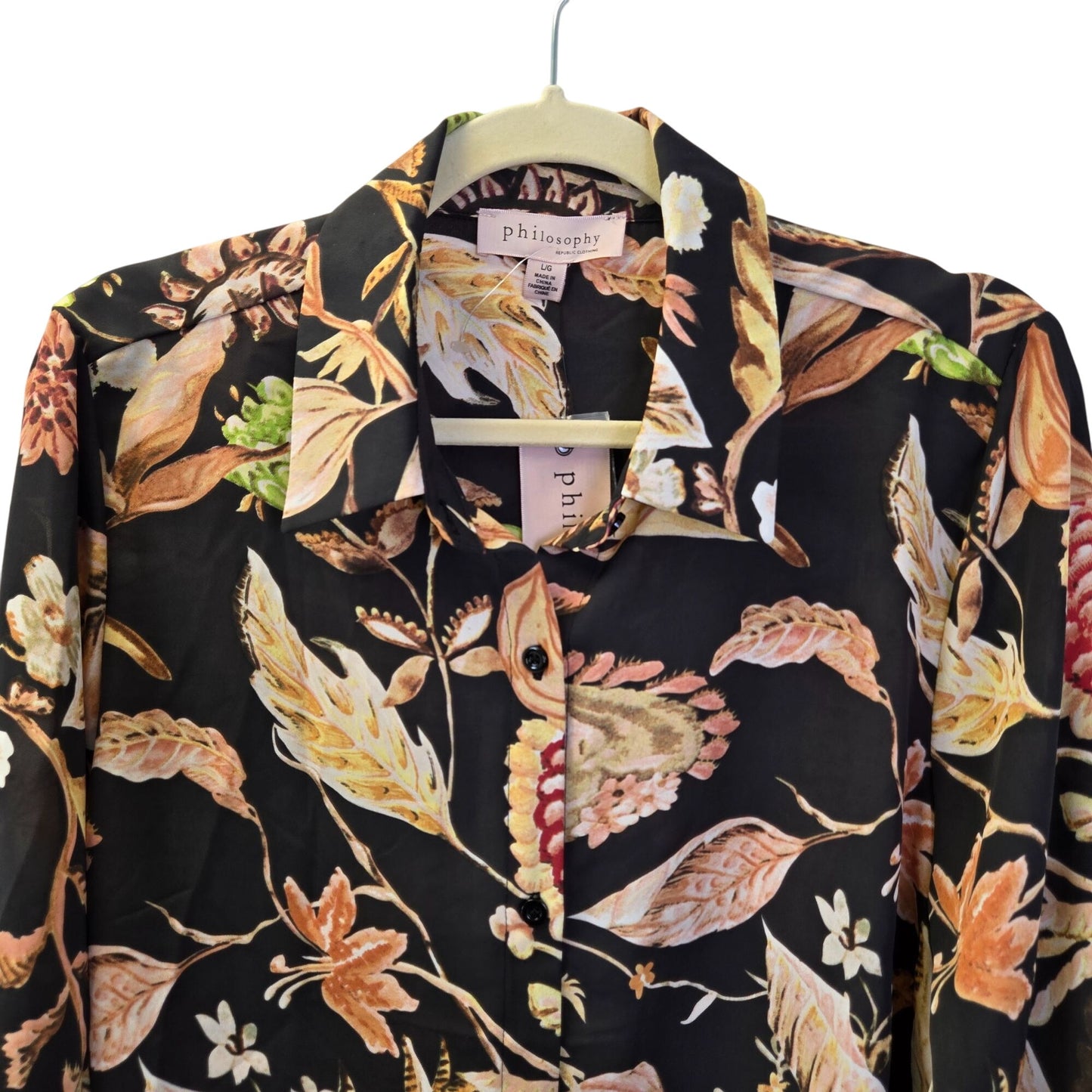 NWT Philosophy Floral Tropical Print Button Down Blouse Size Large