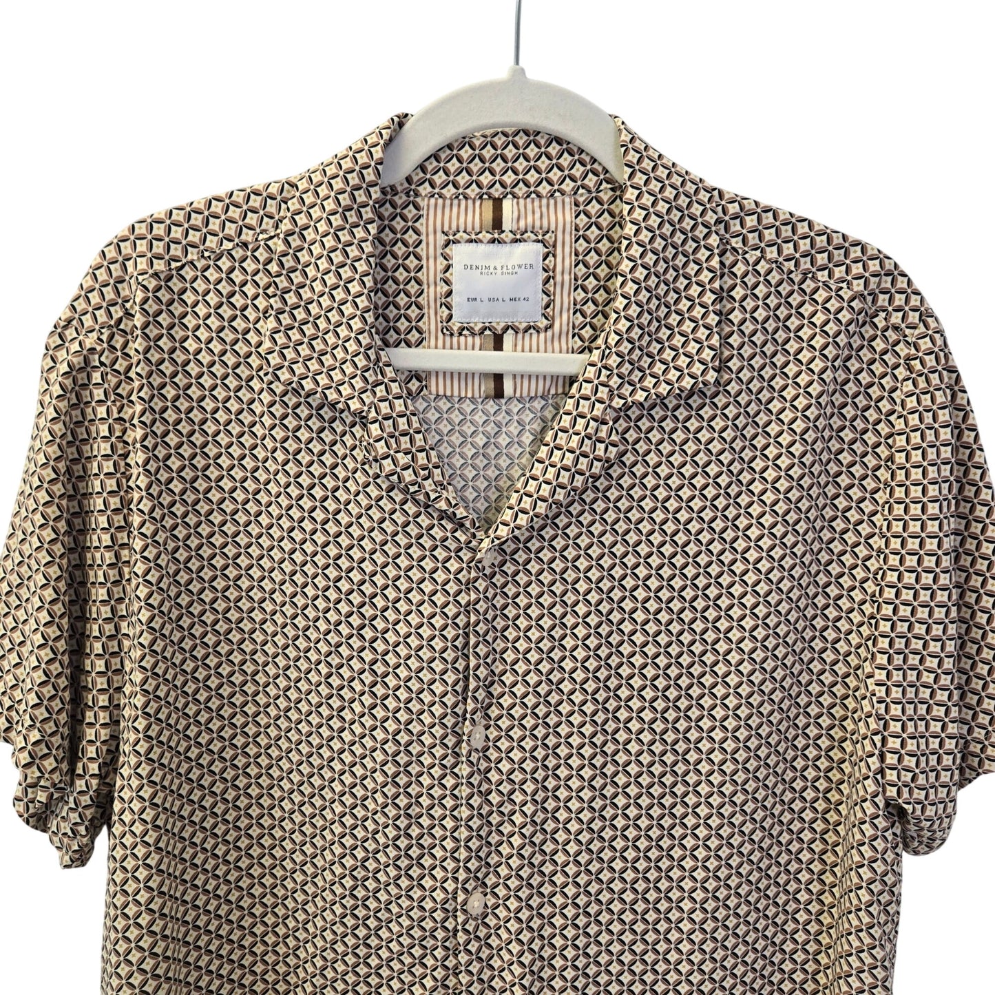 Denim & Flower Ricky Singh 100% Viscose Diamond Print Button Down Shirt Size Large