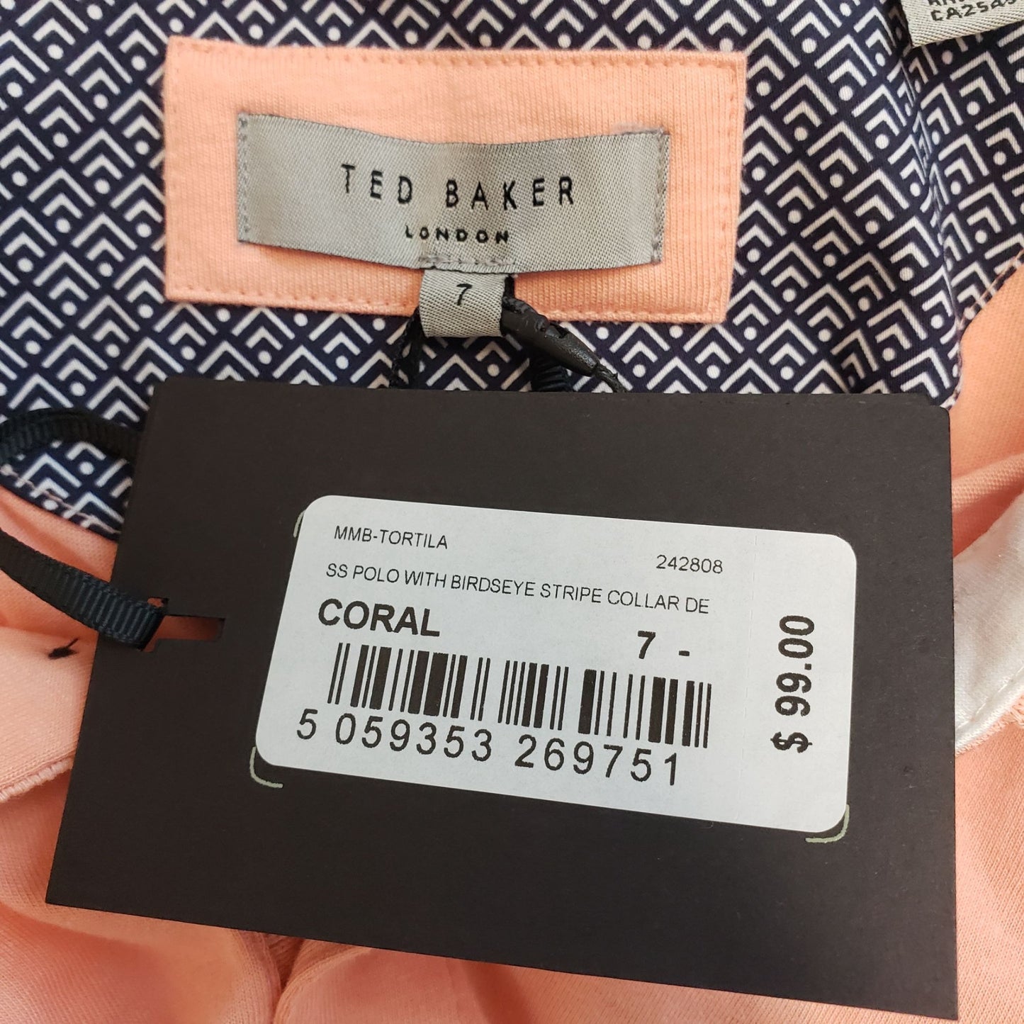 NWT Ted Baker Tortila Polo Shirt with Birdseye Stripe Size TB 7/3XL