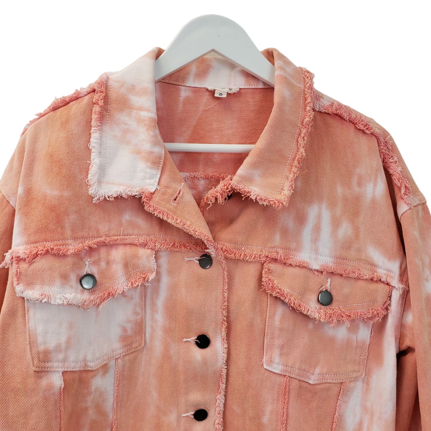 POL Tie Dye Dream Whip Raw Hem Trim Jean Jacket Size Small