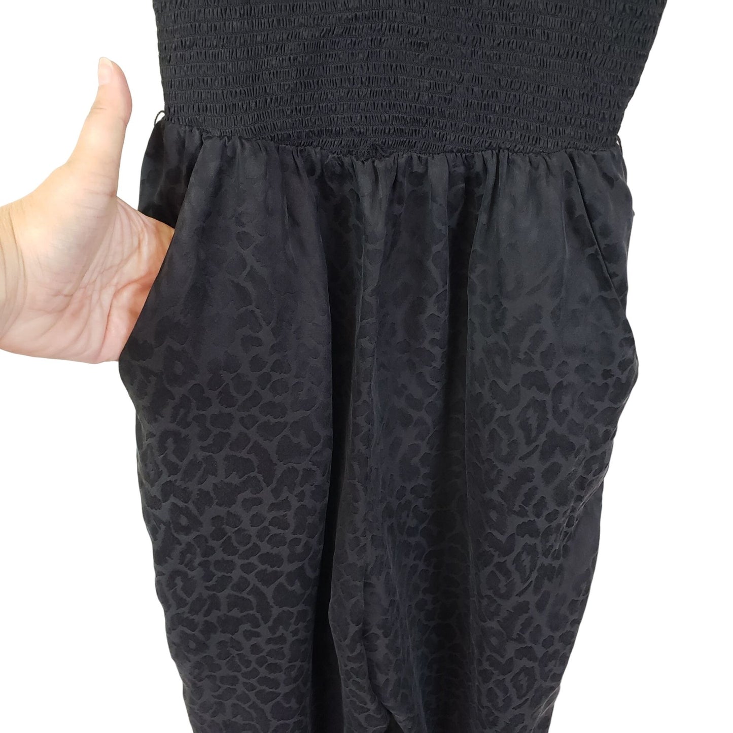 Rebecca Taylor 100% Silk Leopard Print Smocked Jumpsuit Size 2 *Missing Belt*