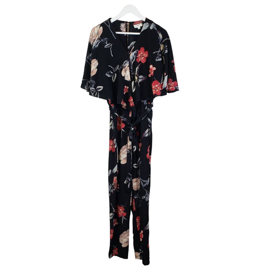 Umgee Floral Gauzy Cape Sleeve Jumpsuit Size Large