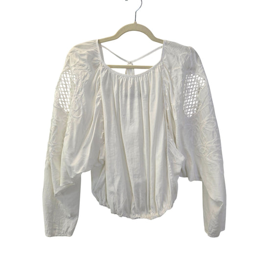 Anthropologie Hazel Embroidered Dolman Sleeve Crop Blouse Size Large