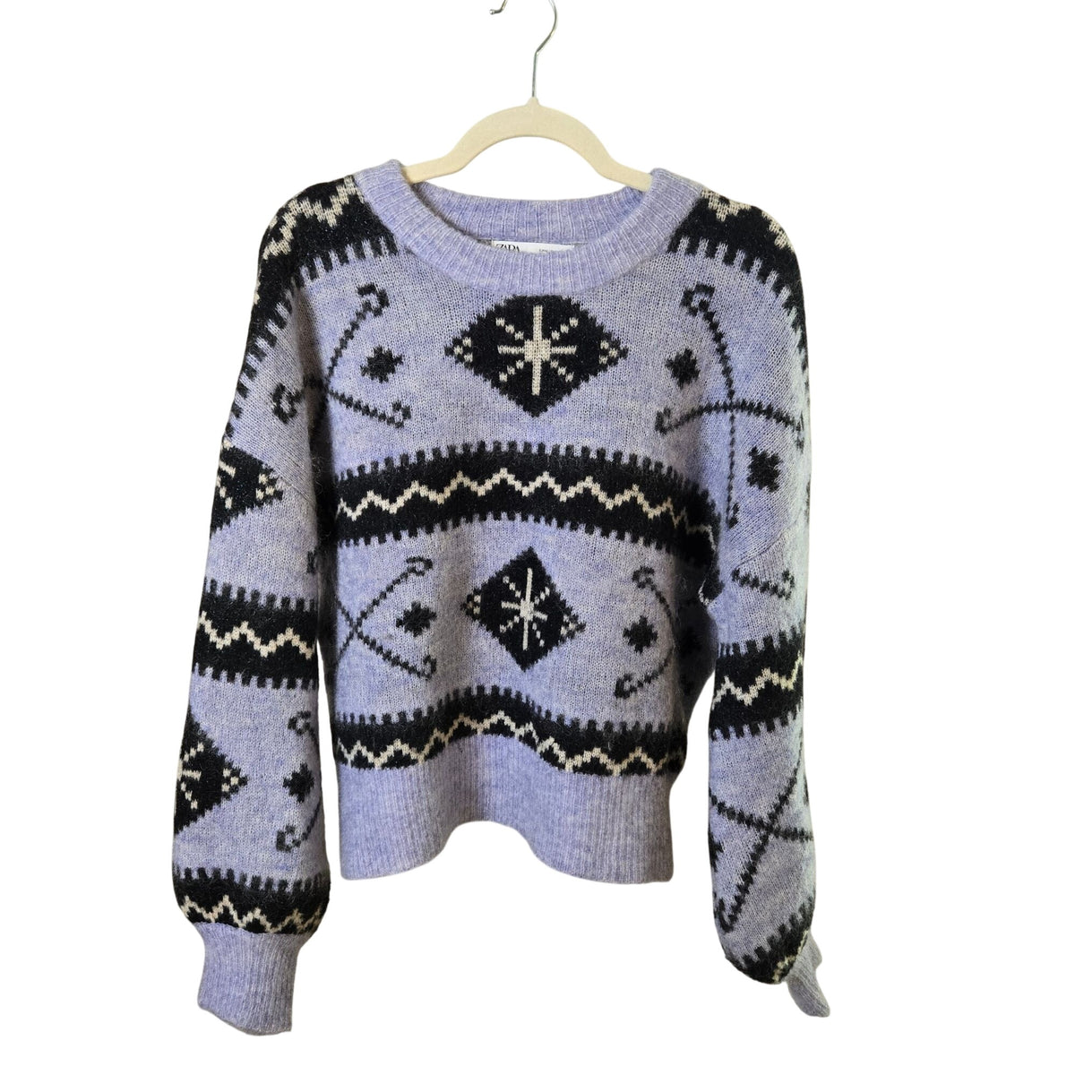 Zara Wool & Mohair Blend Crewneck Balloon Sleeve Sweater Size Medium