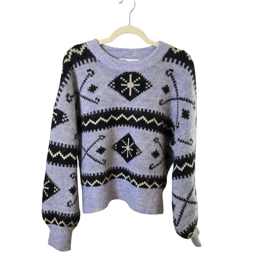 Zara Wool & Mohair Blend Crewneck Balloon Sleeve Sweater Size Medium