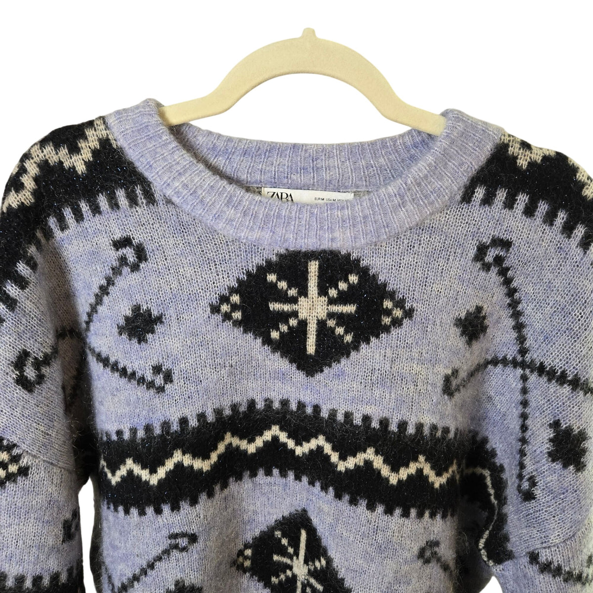 Zara Wool & Mohair Blend Crewneck Balloon Sleeve Sweater Size Medium