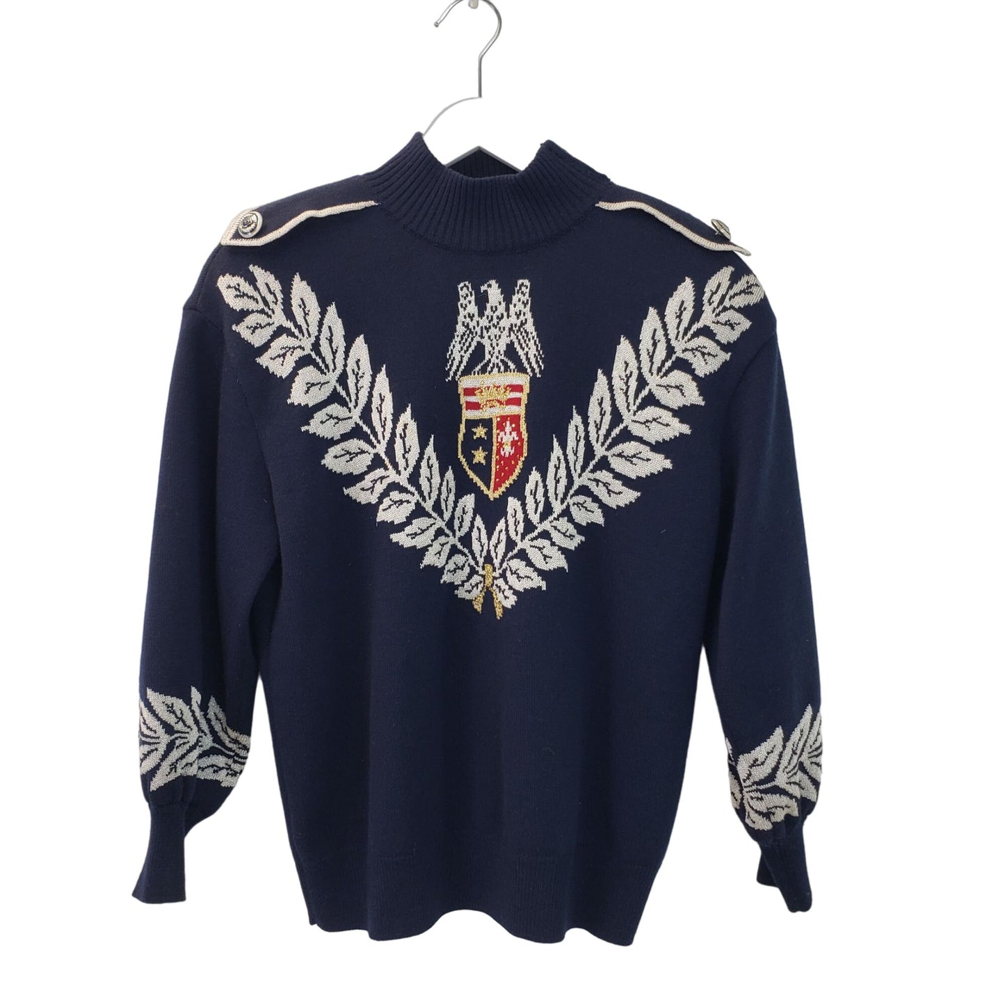 St. John Sportswear Vintage Metallic Crest Mock Neck Sweater Size Small