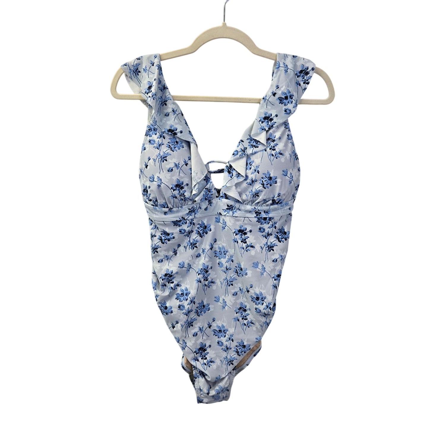 NWT A Pea in the Pod White Floral Ruffled Maternity One-Piece Swimsuit Size Small
