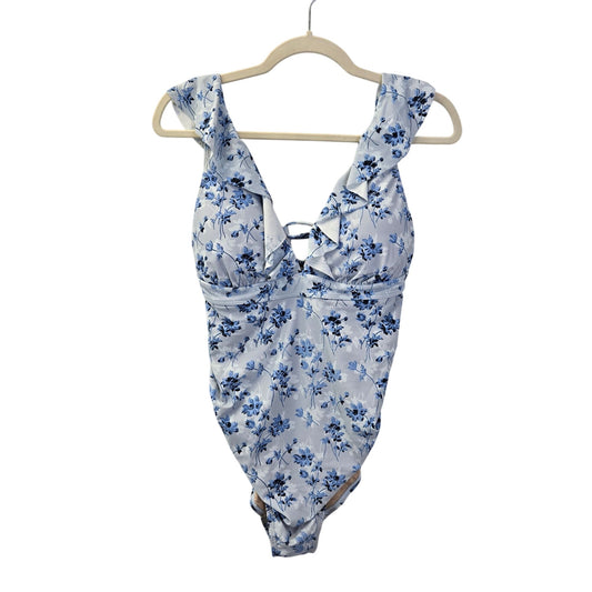 NWT A Pea in the Pod White Floral Ruffled Maternity One-Piece Swimsuit Size Small