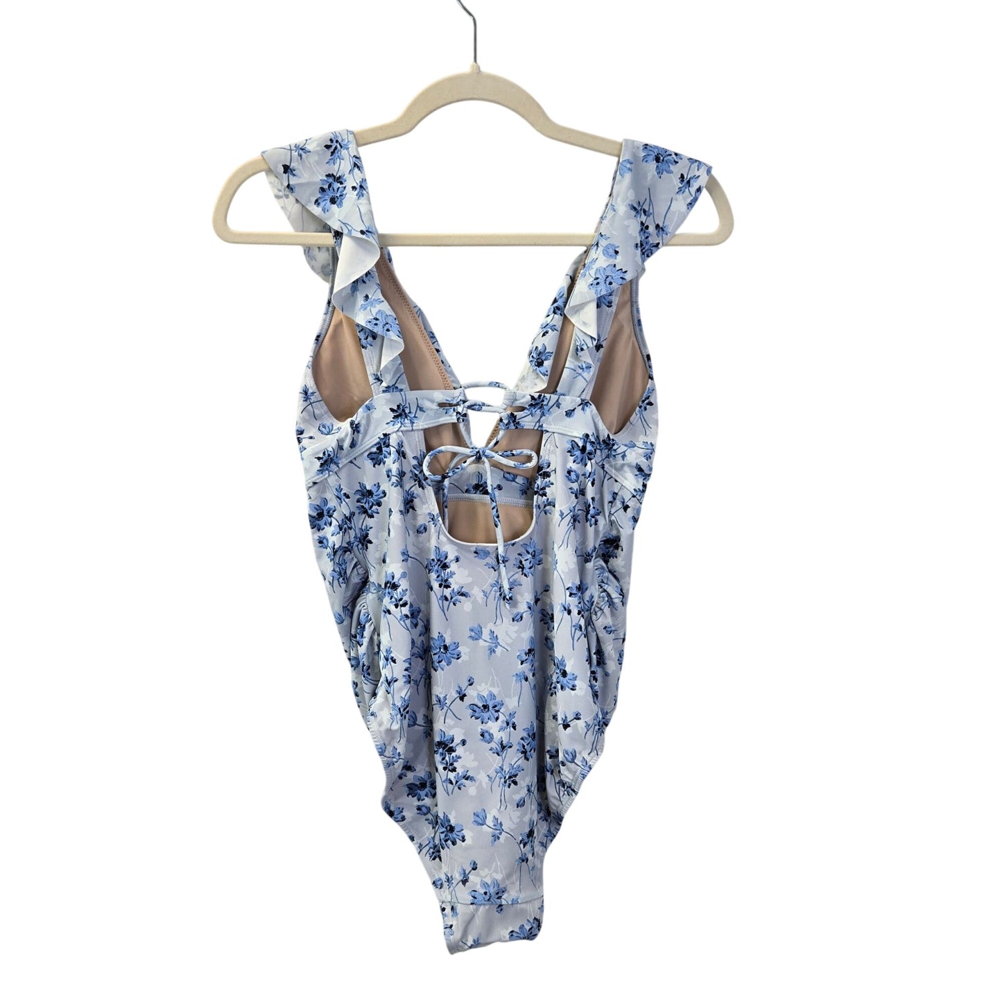 NWT A Pea in the Pod White Floral Ruffled Maternity One-Piece Swimsuit Size Small