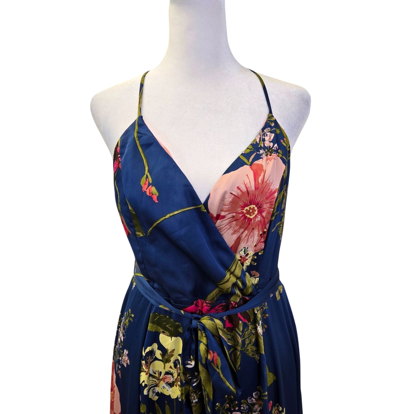 Lulu's Still the One Blue Floral Print Satin Maxi Dress Size Large