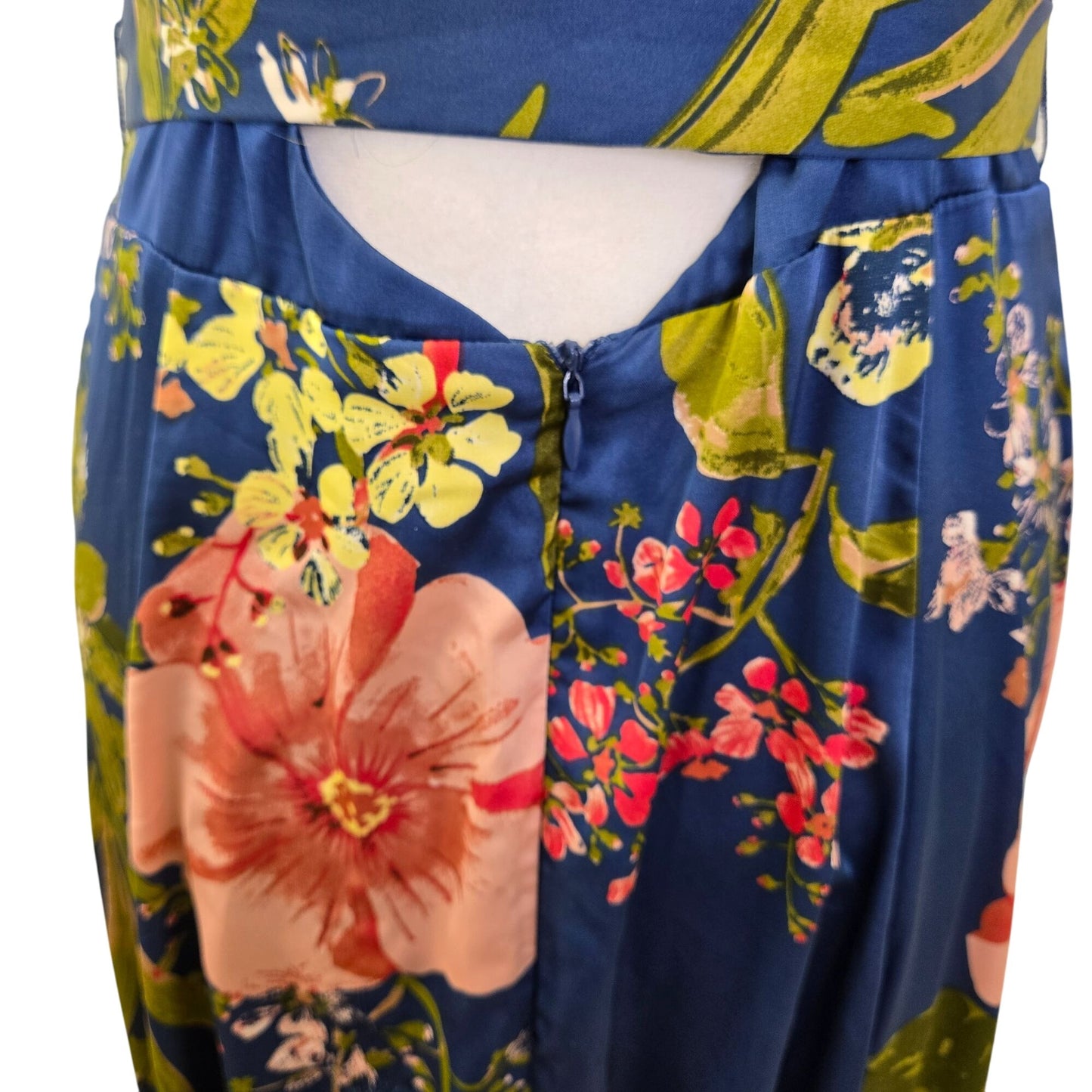 Lulu's Still the One Blue Floral Print Satin Maxi Dress Size Large