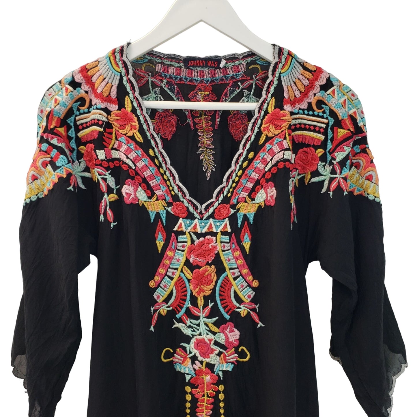 Johnny Was Floral Embroidered Tunic Split Hem Top Cover-up Size XS/S