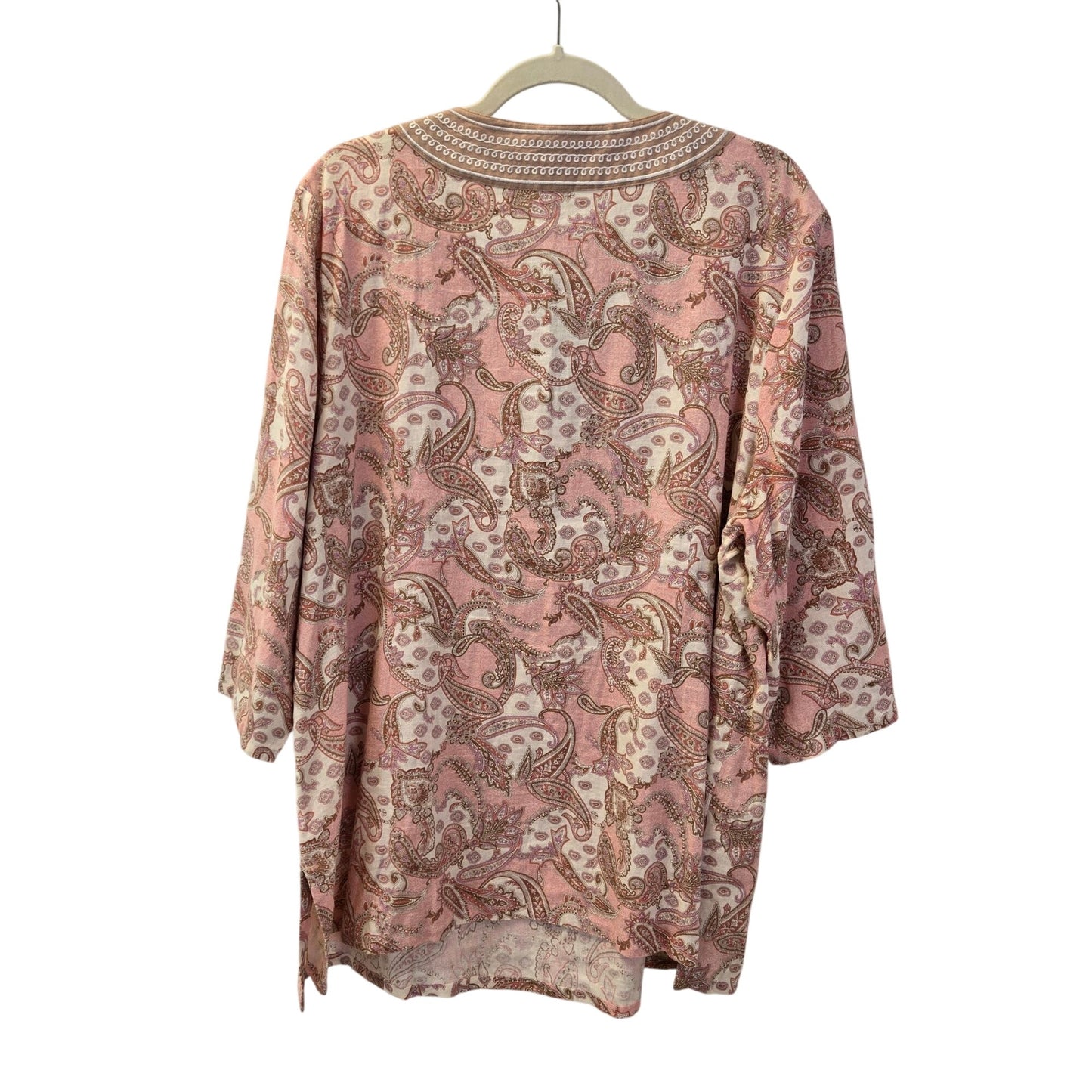 Tweeds Woman Linen Blend Paisley Print Popover Tunic Top Size 2X