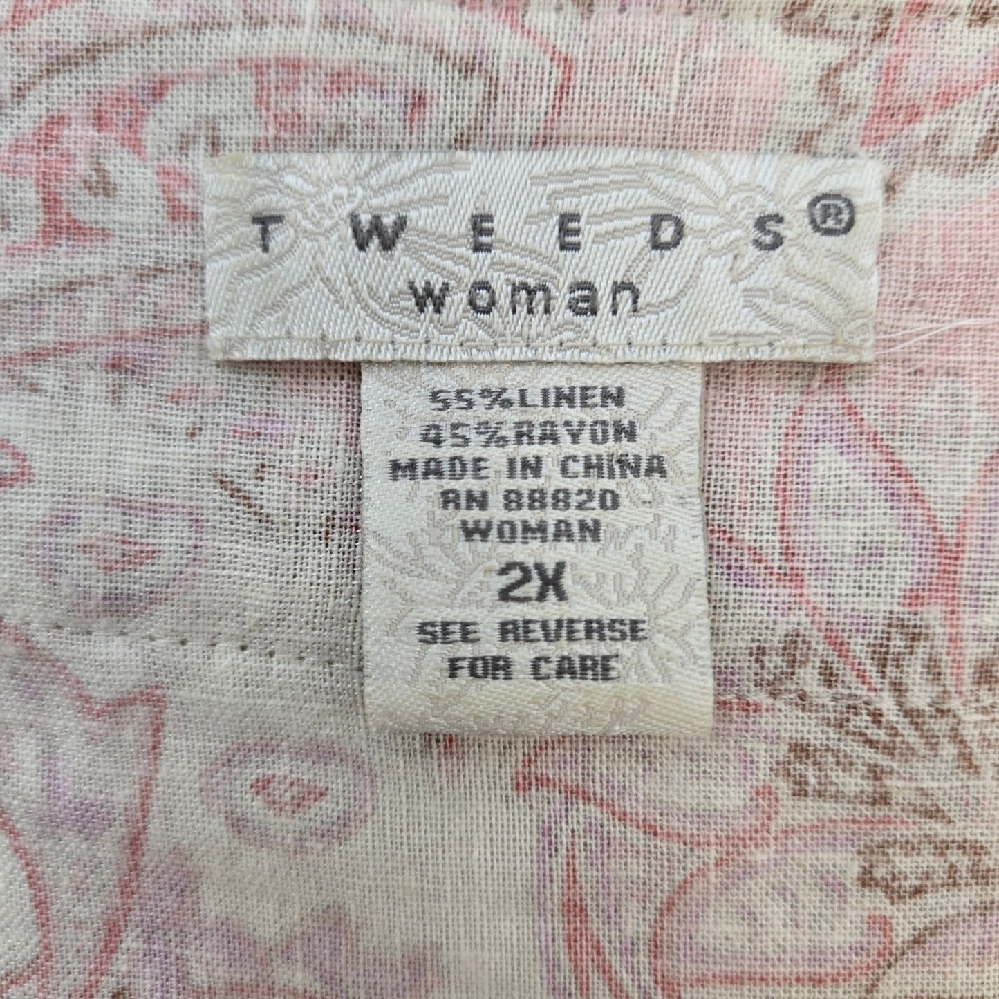Tweeds Woman Linen Blend Paisley Print Popover Tunic Top Size 2X