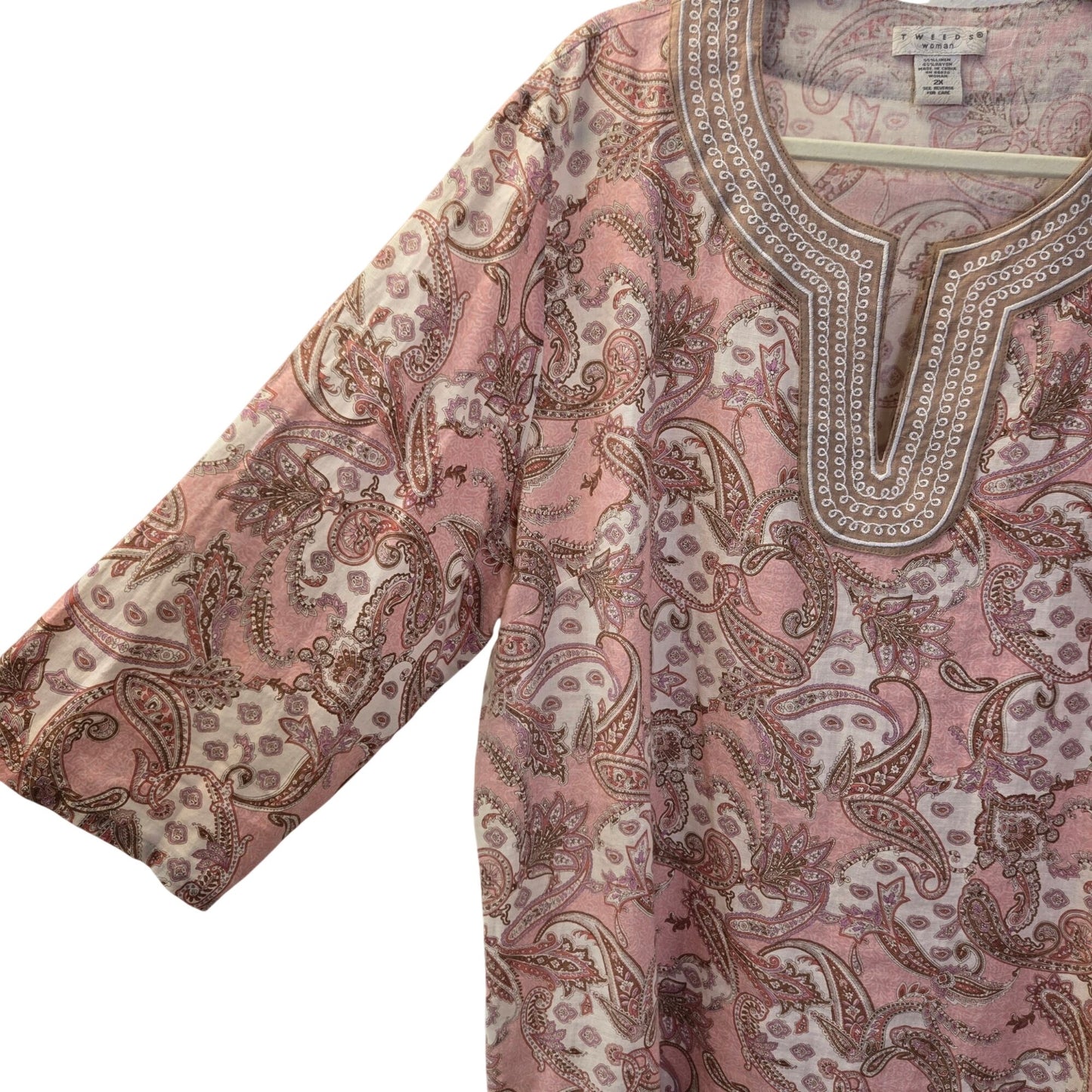 Tweeds Woman Linen Blend Paisley Print Popover Tunic Top Size 2X