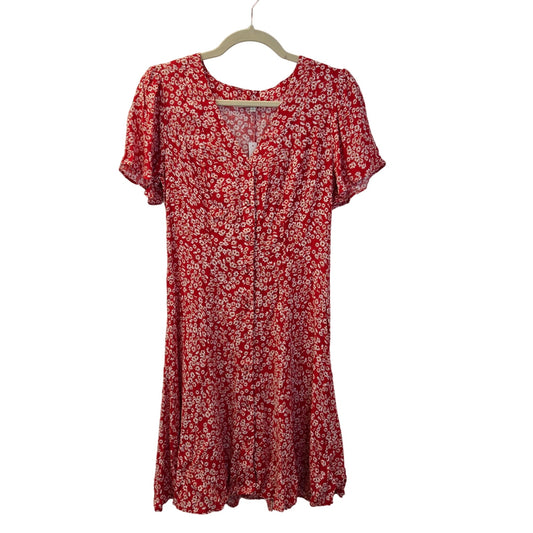 NWT Madewell Floral Depeche Red Ditsy Ruffle Hem Dress Size 4