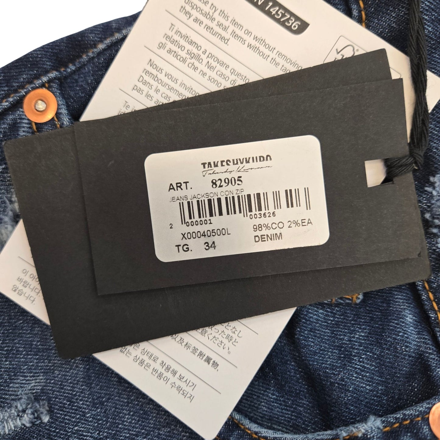 NWT Takeshy Kurosawa Jackson Con Zip Fly Distressed Tapered Jeans Size 34