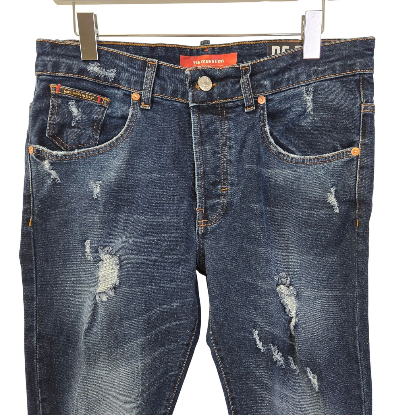 NWT Takeshy Kurosawa Jackson Con Zip Fly Distressed Tapered Jeans Size 34