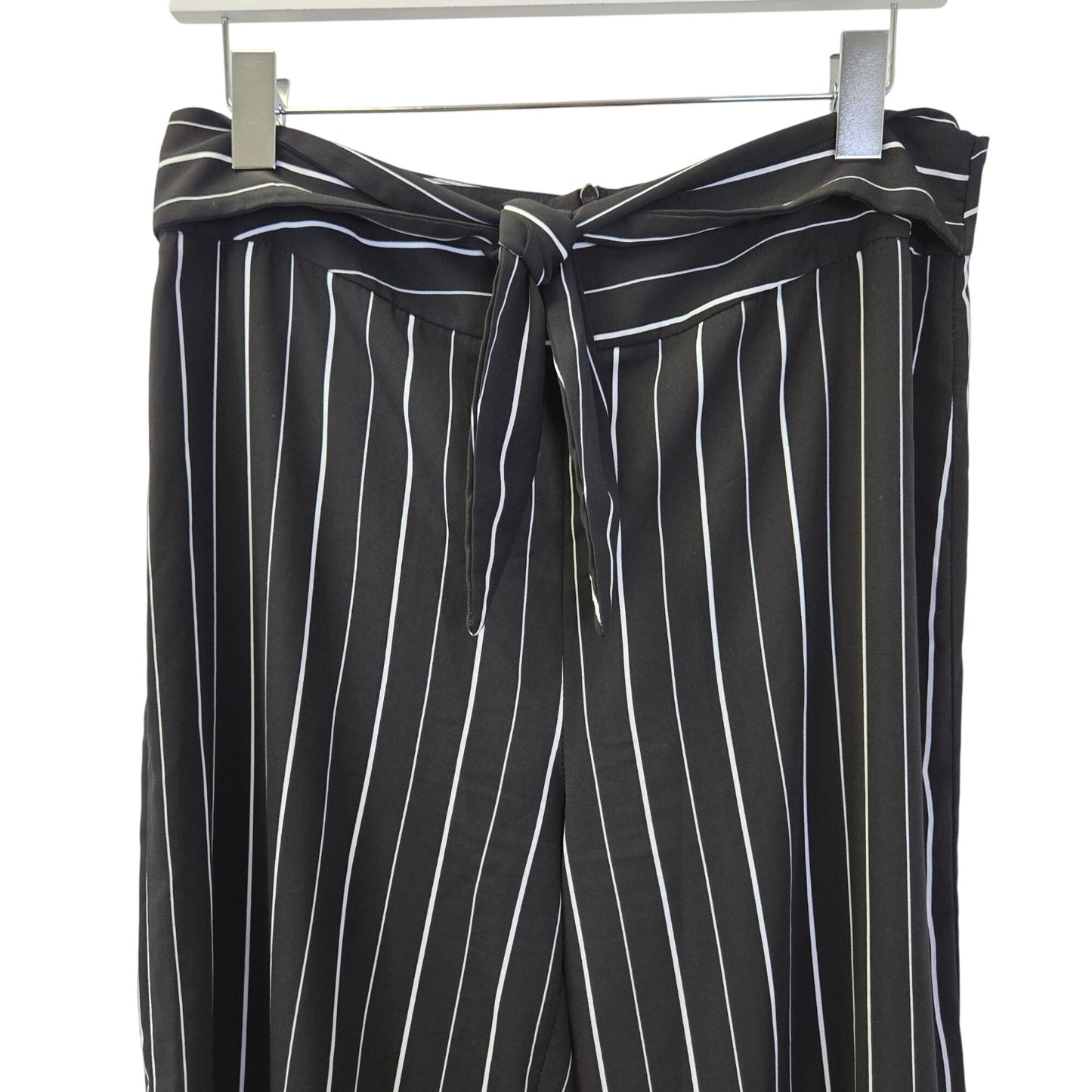 Aqua Striped Wide Leg High Rise Belted Trouser Pants Size Large
