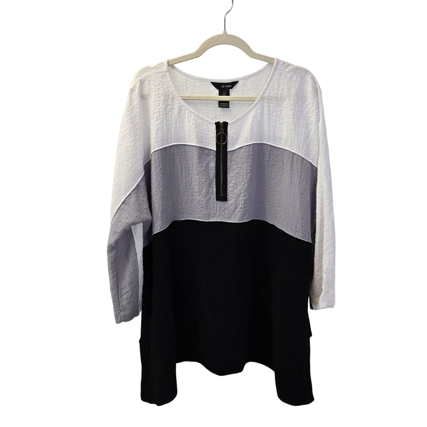 Ali Miles 3/4 Zip Color Block Gauzy Tunic Top w/Pockets Size Large