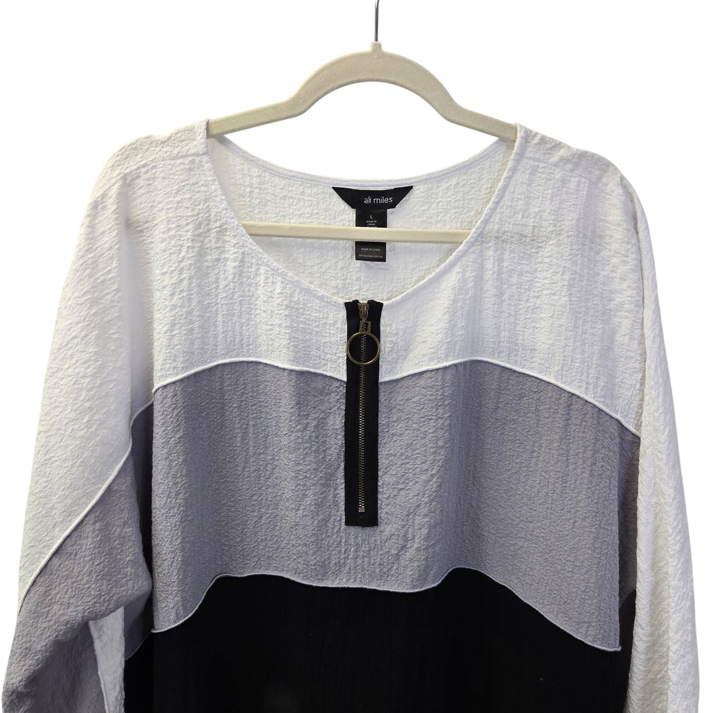 Ali Miles 3/4 Zip Color Block Gauzy Tunic Top w/Pockets Size Large