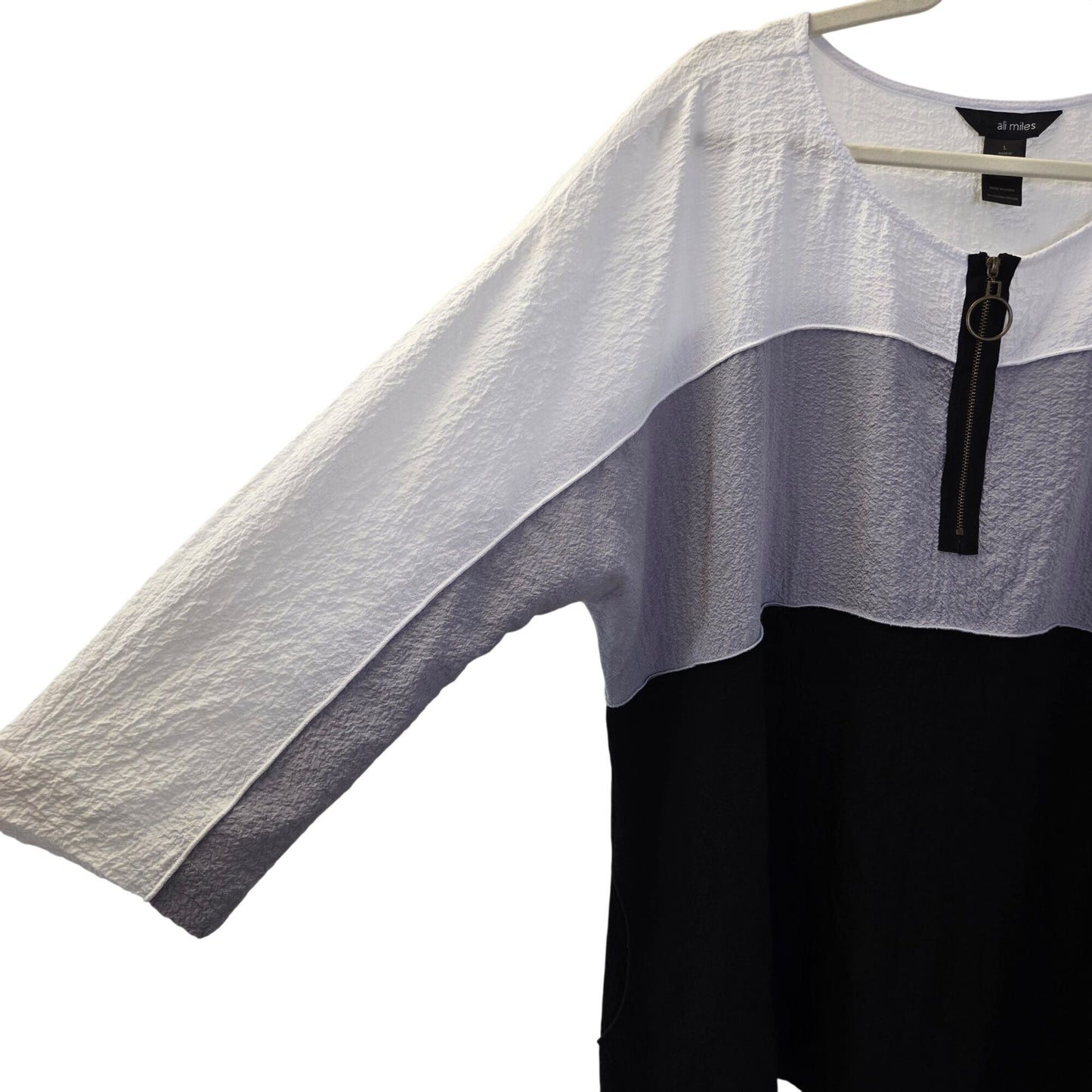 Ali Miles 3/4 Zip Color Block Gauzy Tunic Top w/Pockets Size Large