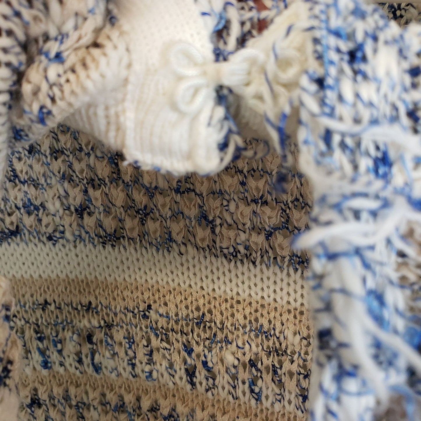 Chico's Knit 3/4 Sleeve Tweed Knit Cardigan Sweater with Fringe Trim Size Medium