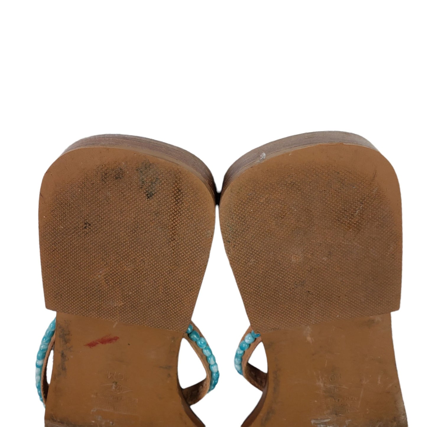 Amanda Smith Caribe Turquoise Beaded Leather Thong Sandals Size 10