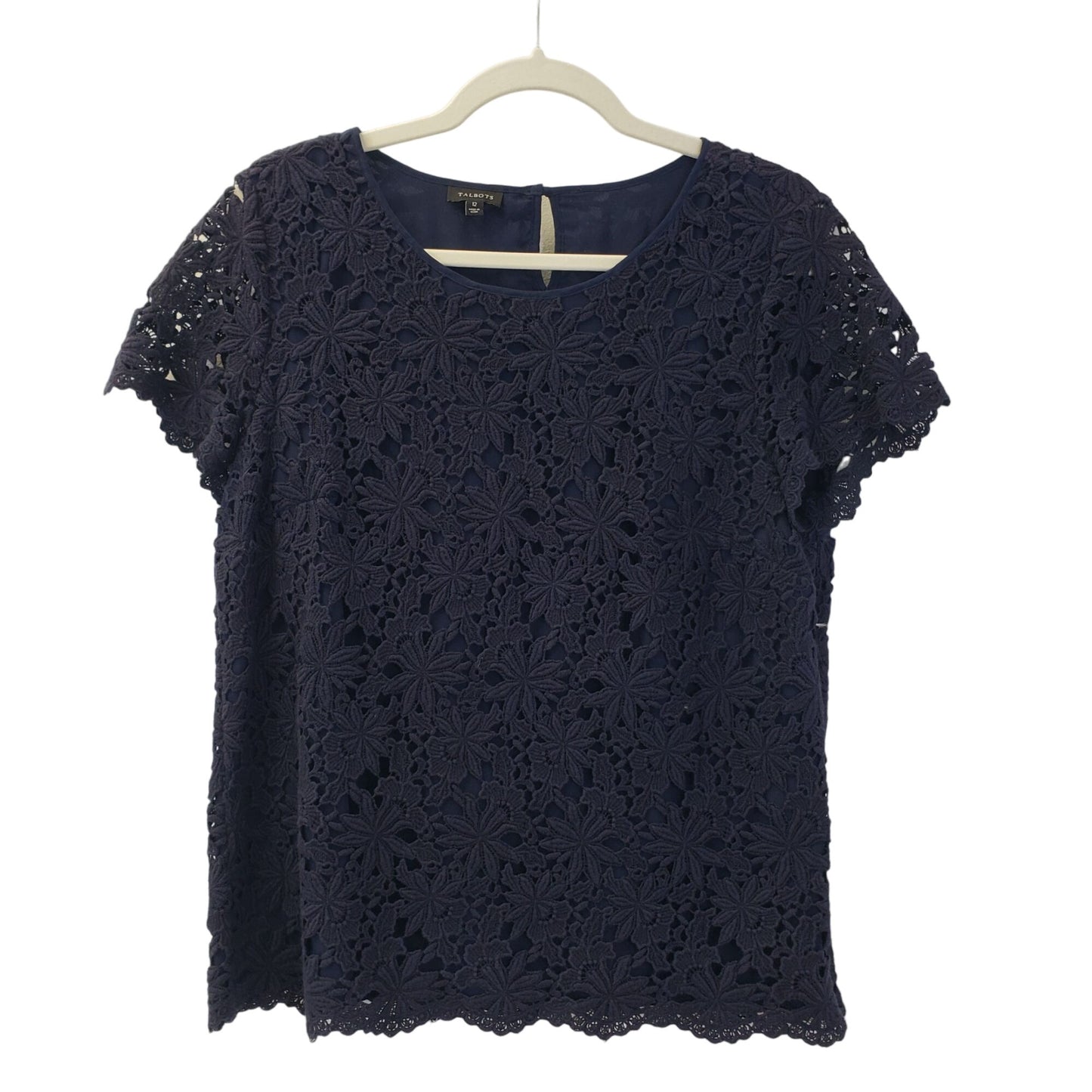 Talbots Navy Blue Lace Overlay Top Size 12