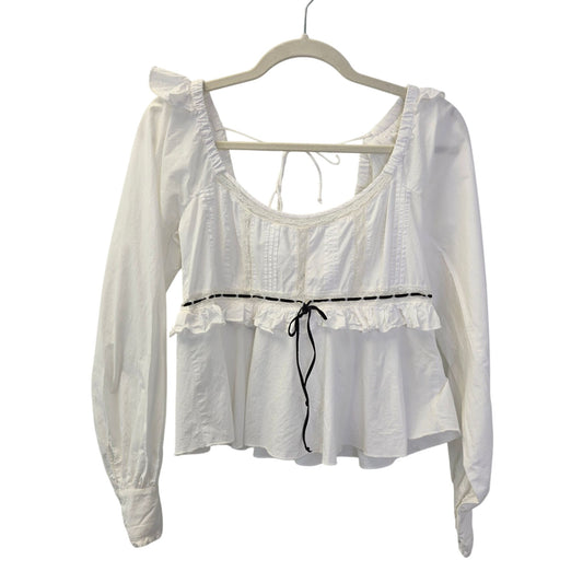 Free People Cathleen Ruffle & Lace Embellished Boho Blouse Size XS